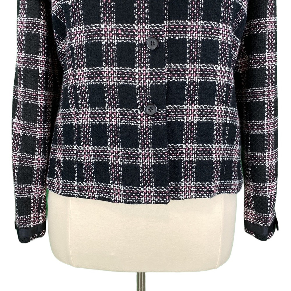 Requirements Petite Classic Black and Pink Plaid Tweed Jacket - Picture 3 of 14